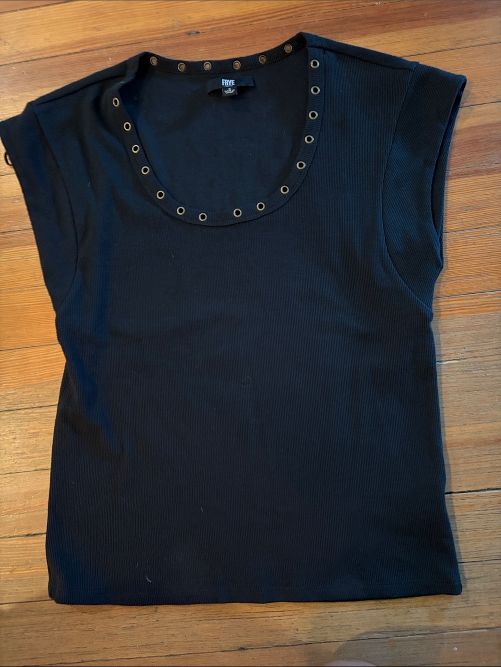FRYE Black Scoop Neck Tank with Metal Eyelets